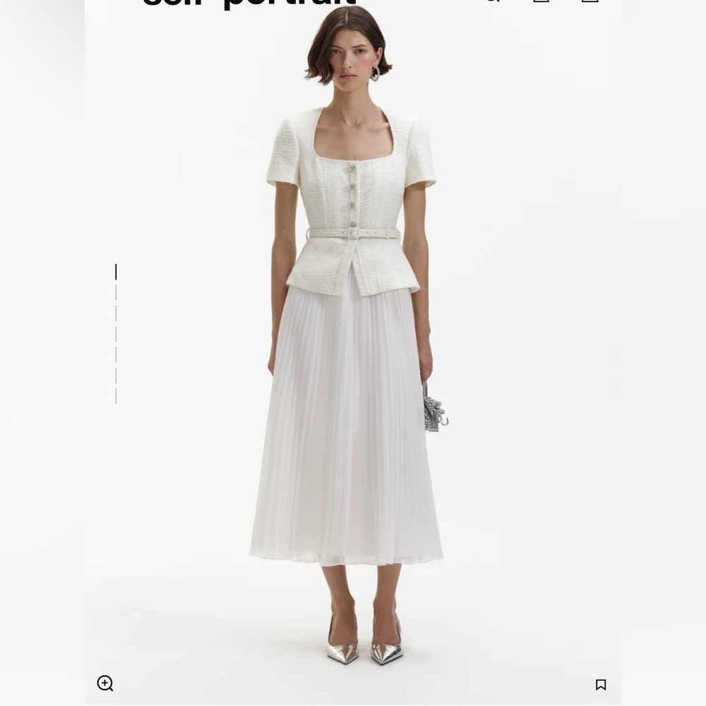 Self-Portrait White Dress Set with Pleated Design